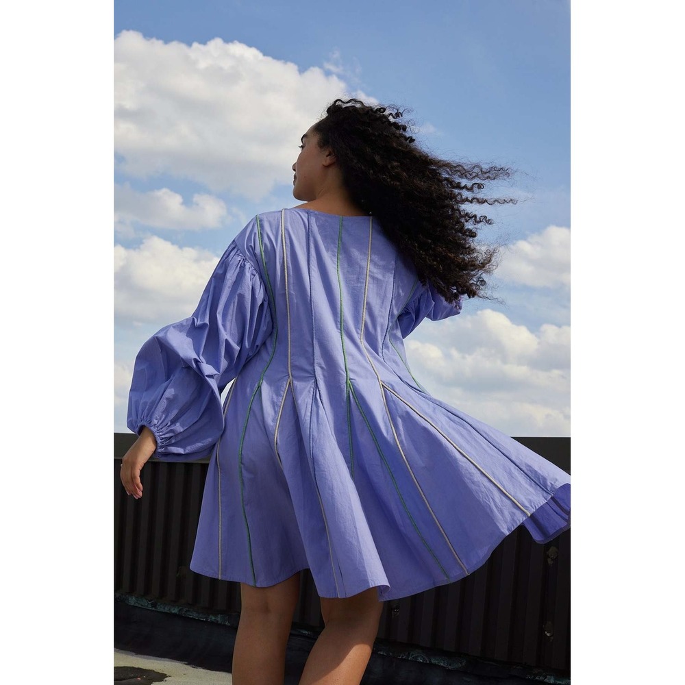 NWT Rujuta Sheth x Free People Lucy Mini Dress Lavender Piping Balloon Sleeve L - Picture 4 of 9